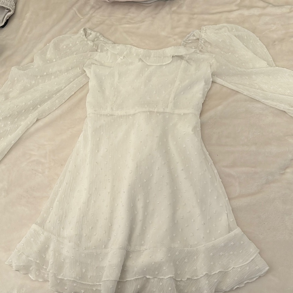 Altrd state Elegant White Dress with Sheer Sleeves